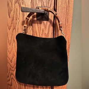 Authentic Gucci hobo bamboo collection suede leather shoulder bag black
